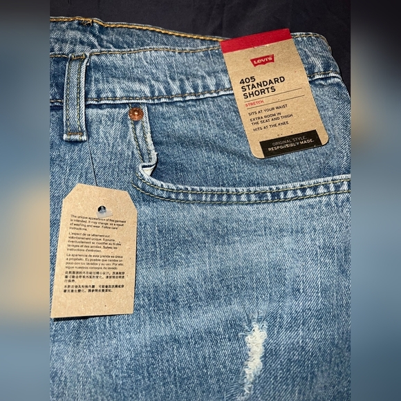 Levi's 405 Blue Distressed Denim Jean Shorts- Men's Big & Tall Size 54 NWT - Picture 2 of 5